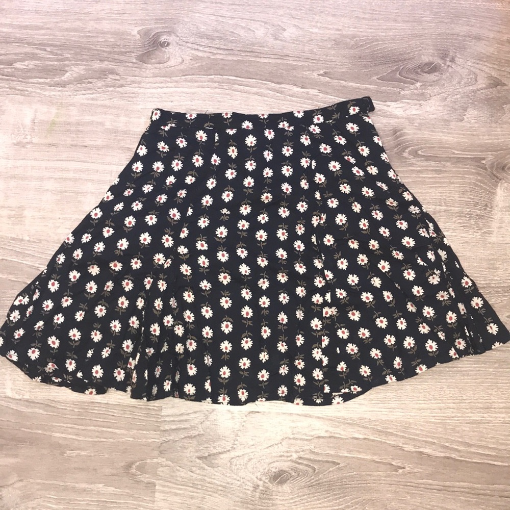 Navy blue floral skirt.